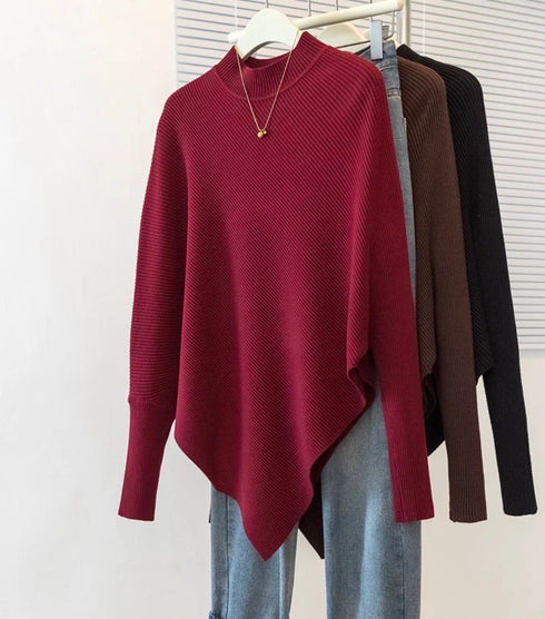 Women Cozy Knitted Turtleneck Batwing Sleeves